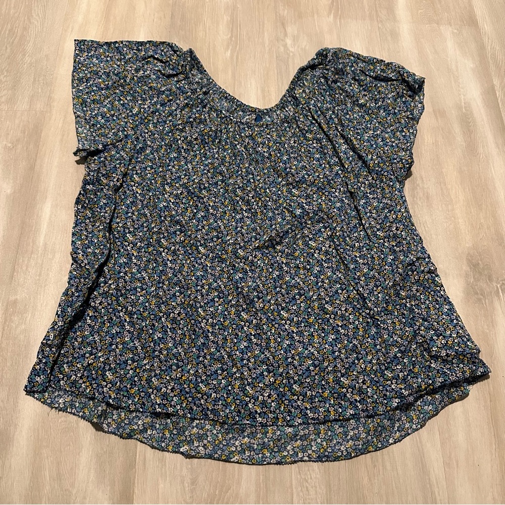 Old Navy Blue Green Floral Short Sleeve Knit Top Sz L